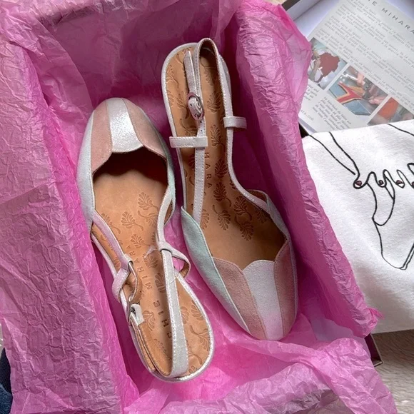 nib CHIE MIHARA Tatami Suede & Metallic Leather Slingback Heels size 7